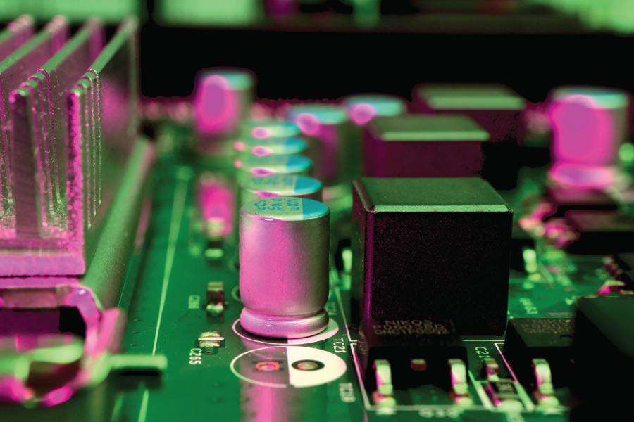 A closeup of a motherboard.