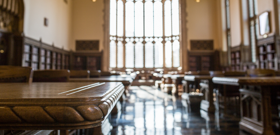 View of desks in the Great Reading Room. 