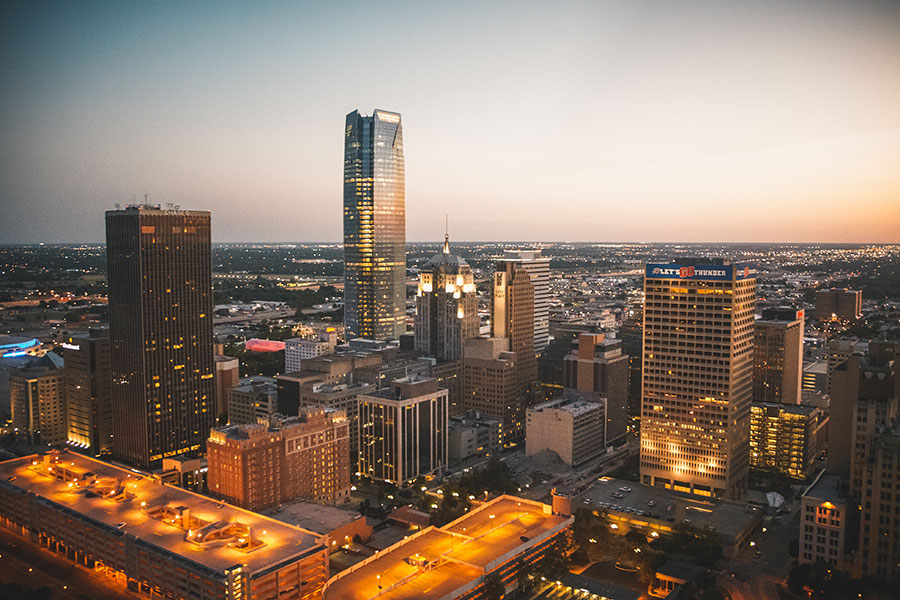 Oklahoma City skyline in evening