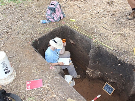 Student working on the field school excavation.