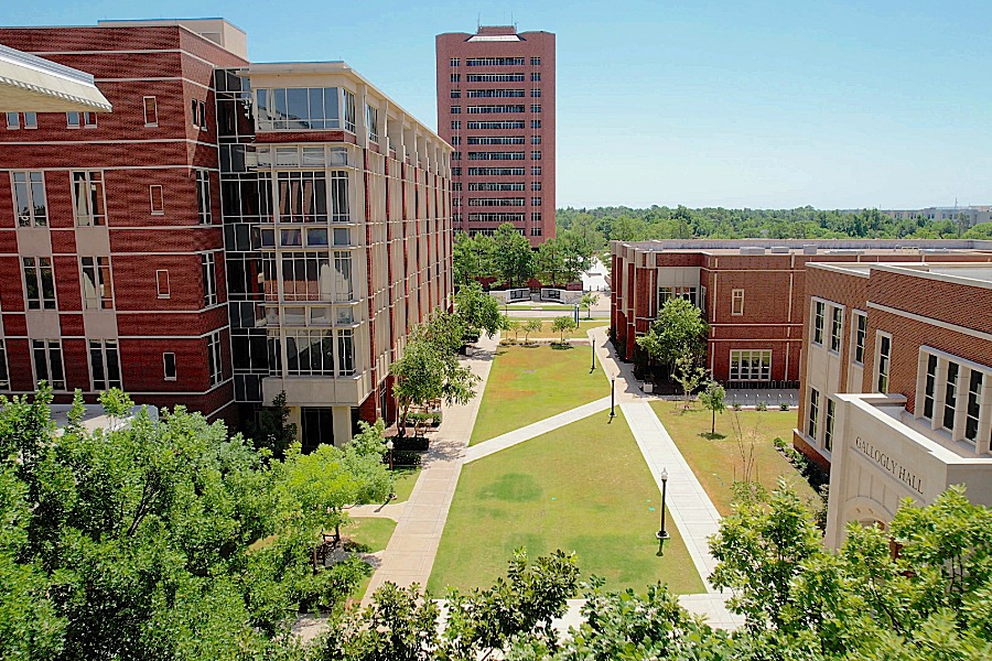 Arial view of the engineering buildings at O U. 