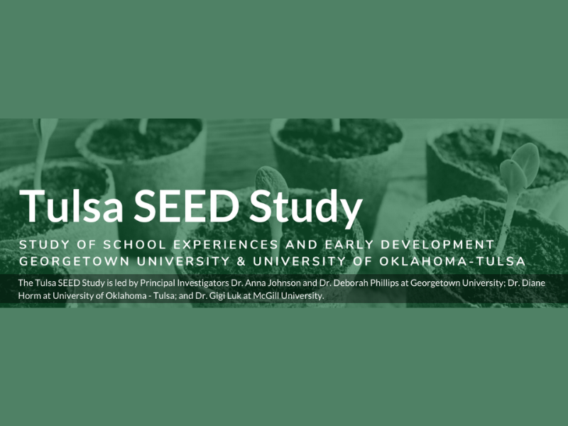 A green background graphic with the words "Tulsa SEED Study" in white