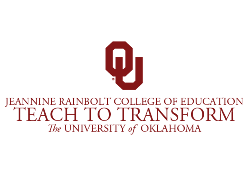 Crimson letters with the words Teach to Transform, The University of Oklahoma