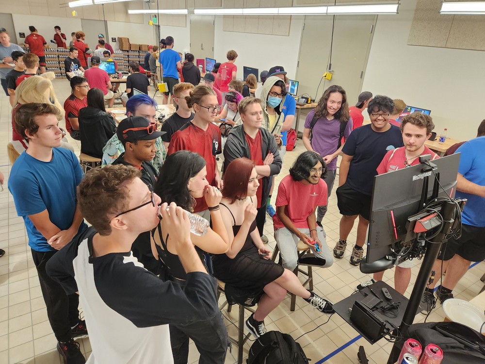 Students playing games together during an event.