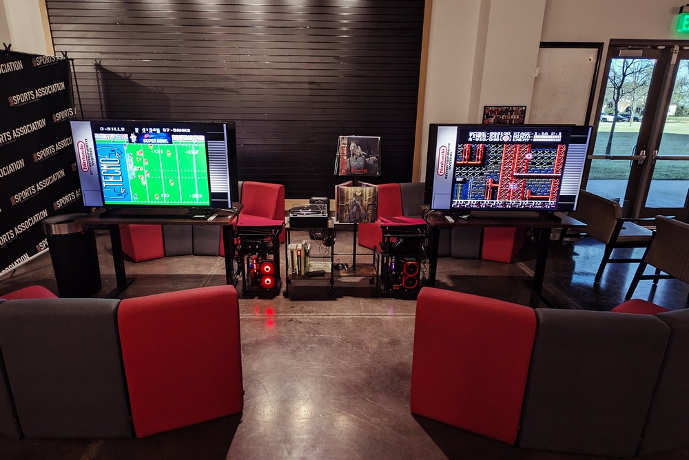 ou gaming venue living room and console area.