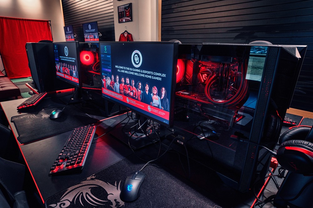 Gaming stations in the OU Gaming & Esports Venue.