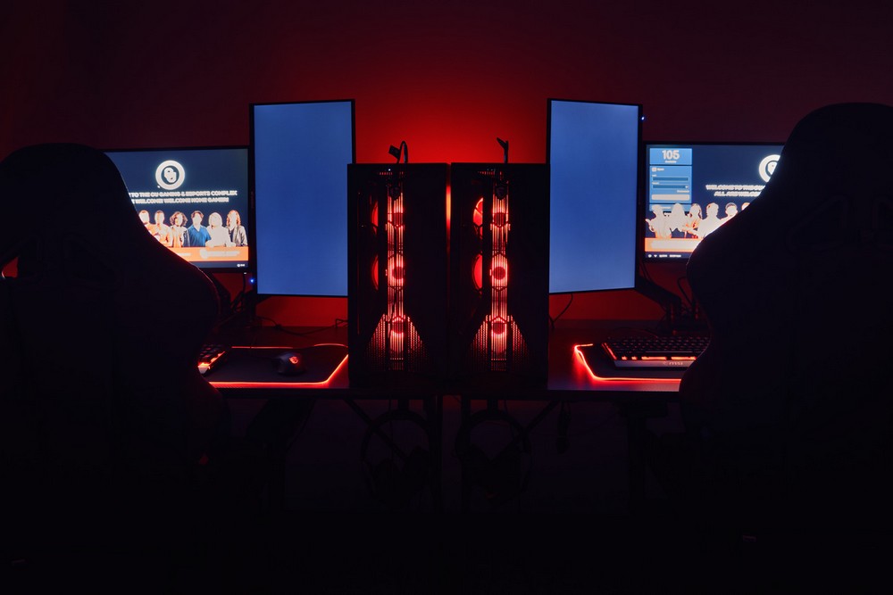 moody photo of gaming pc stations.