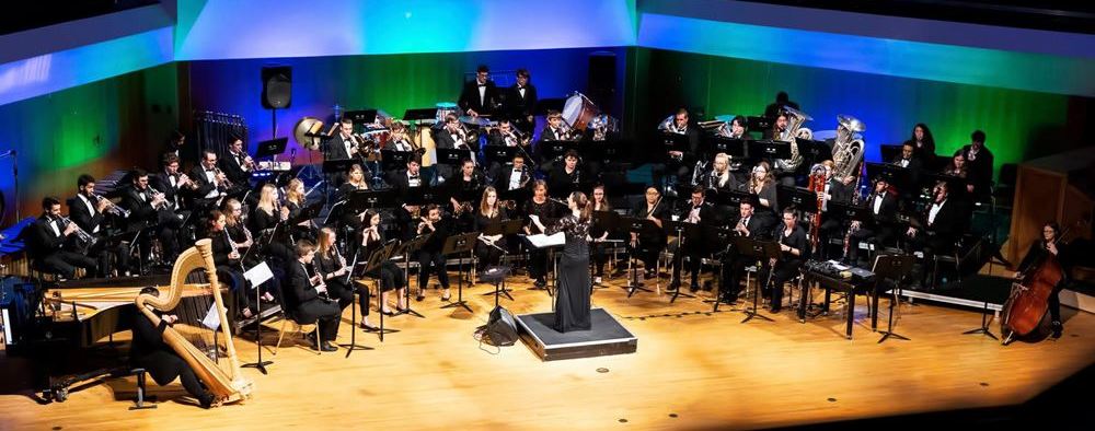 Wind ensemble performance in Sharp Hall.
