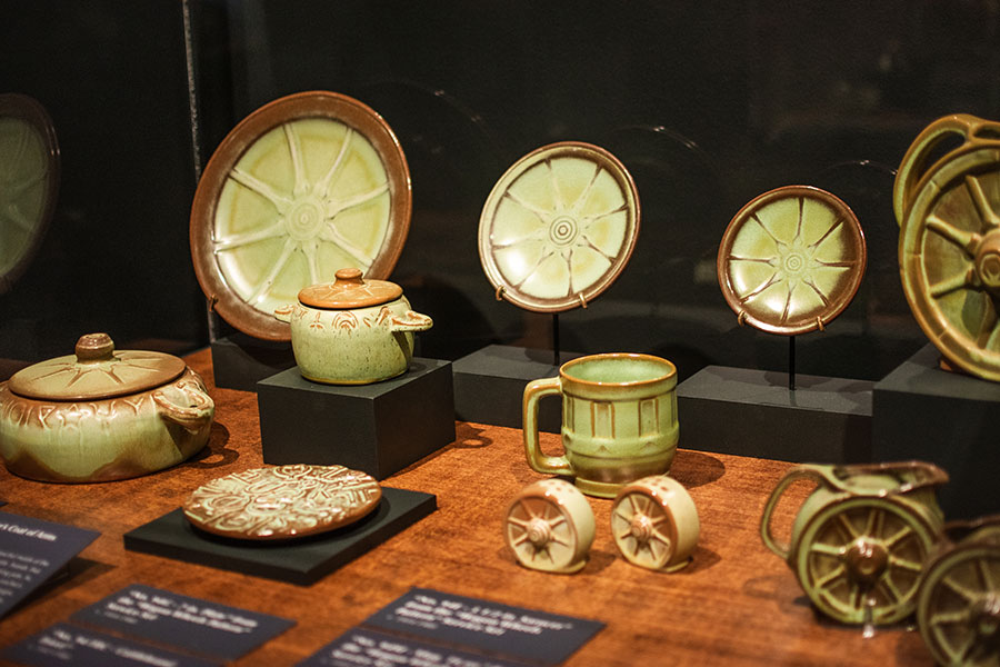 Various pieces of pottery from the Frankoma Pottery Exhibition.