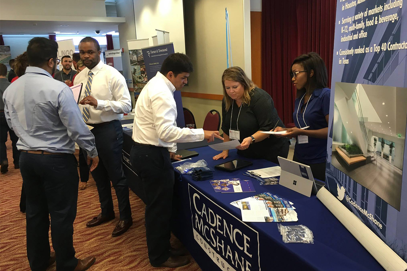 Students attending a career fair.