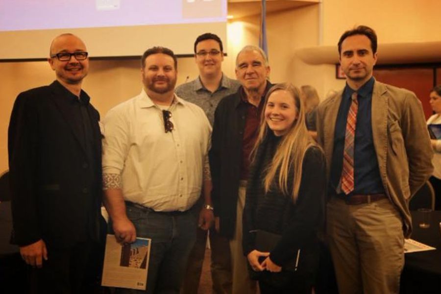 Bart Prince with Dean Hans Butzer, Professor Luca Guido, and O U students.