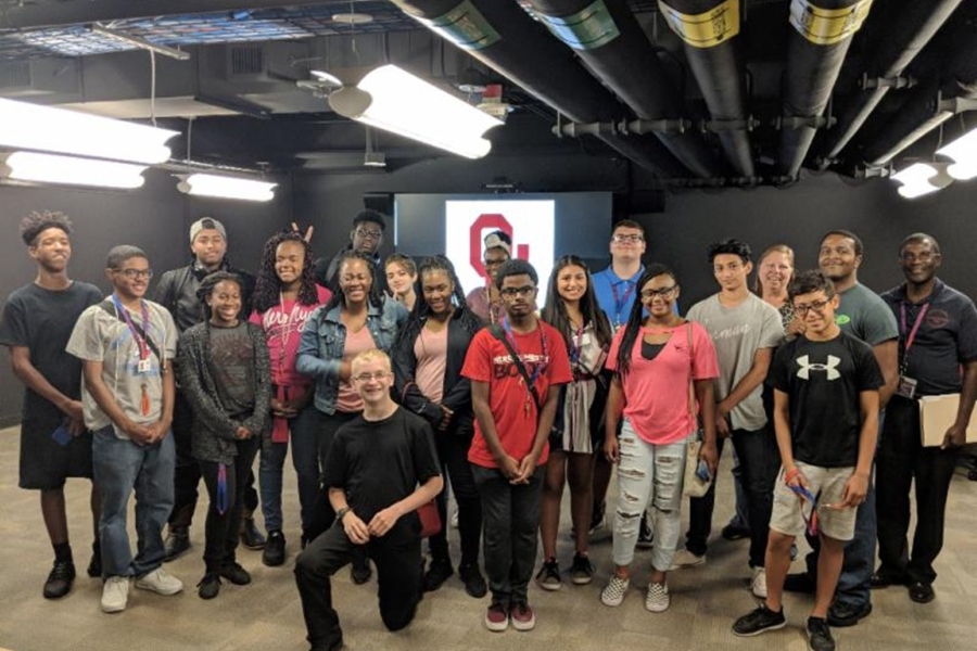 Langston University Transportation Academy students at the BIM+VIZ Lab.