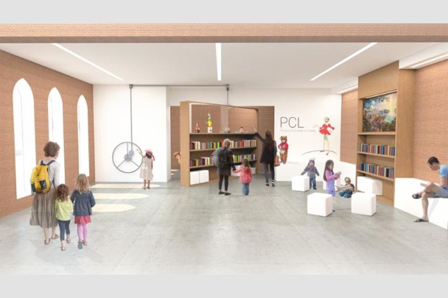 A rendering of a children's library by Collin Abdallah.
