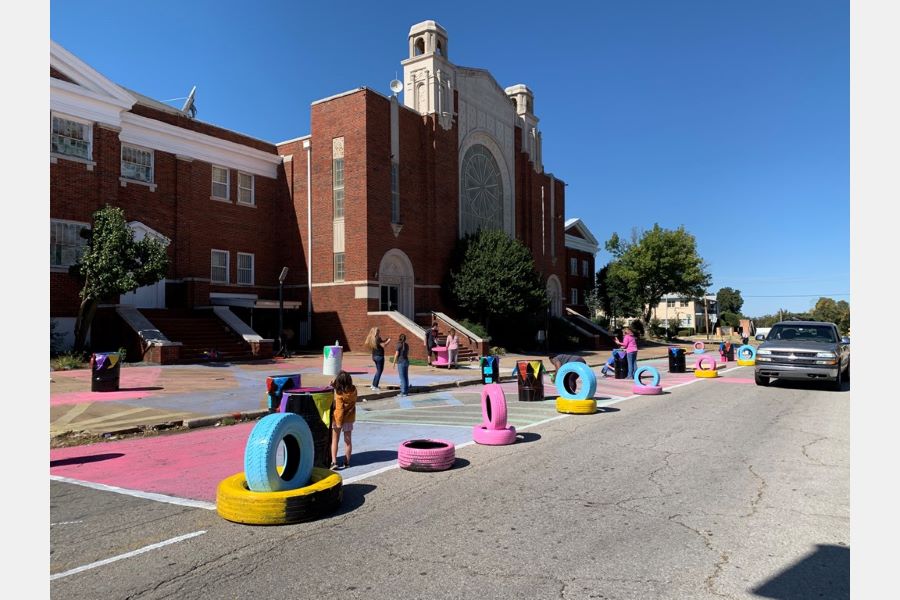 The conceptual plaza created by the I Q C and volunteers.