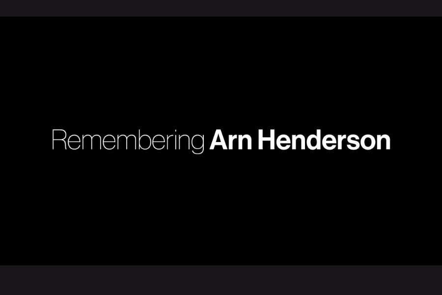 Digital banner reading remembering Arn Henderson