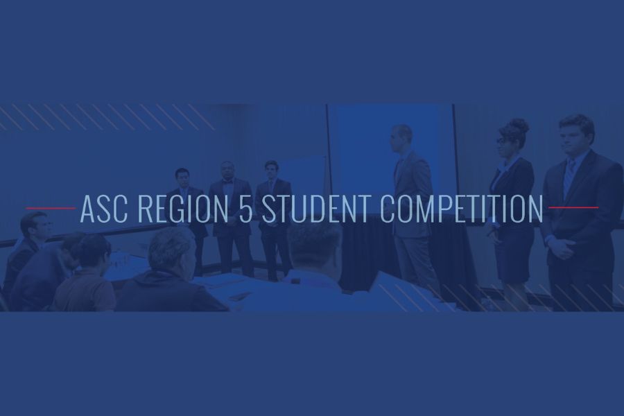 Digital banner reading a s c region 5 student competition with people faded in the background