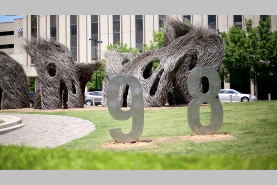 Art installations on display at H.A. Chapman Centennial Green.