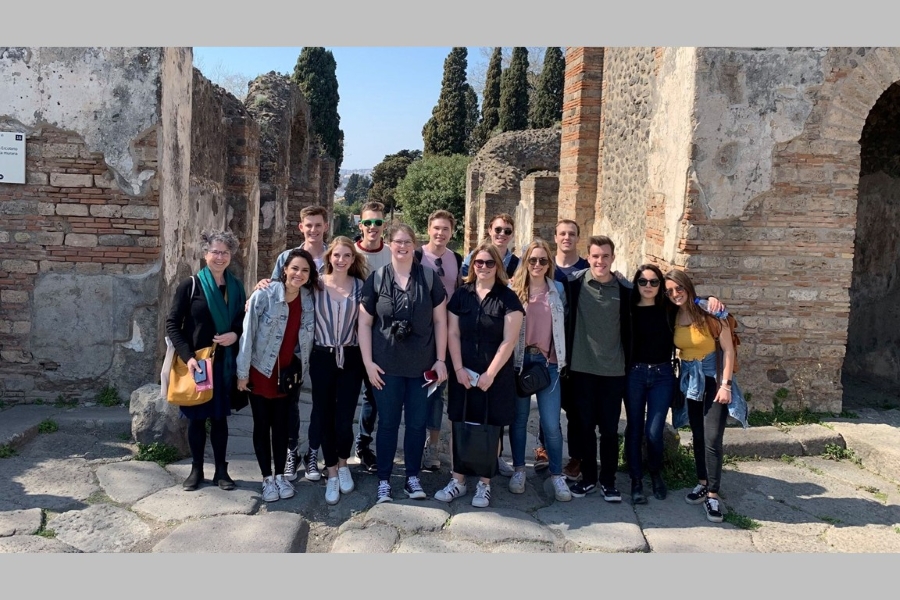 Students from the 2019 Rome travel study experience at Pompeii.