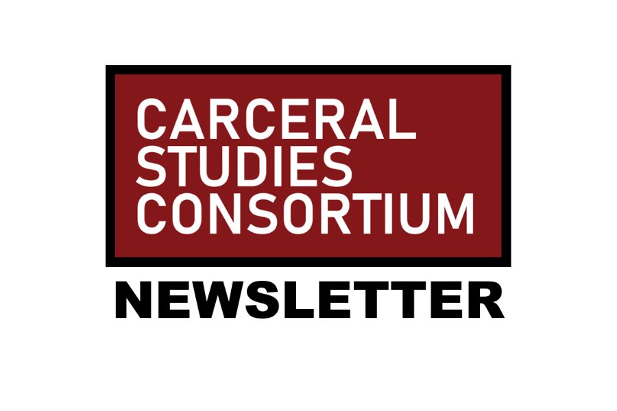 Red box with Carceral Studies Consortium and Newsletter text