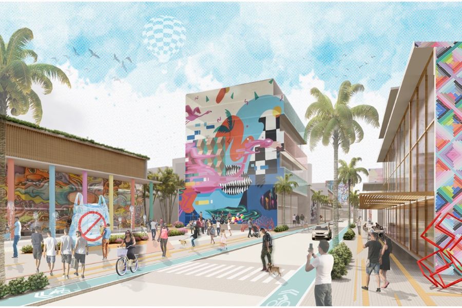 A rendering of a streetscape by a Gibbs College team in the U L I Hines competition.