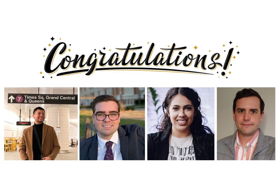 Graphic reading “Congratulations!” above four headshots of Regional + City Planning students.