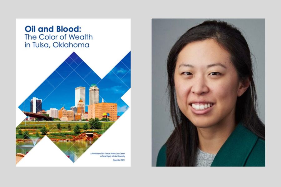 The cover of "Oil and Blood: the Color of Wealth in Tulsa, Oklahoma" and C Aujean Lee.