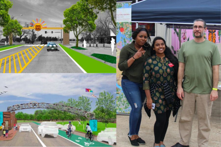 Concept images from I Q C projects and picture of Gibbs students at project event.