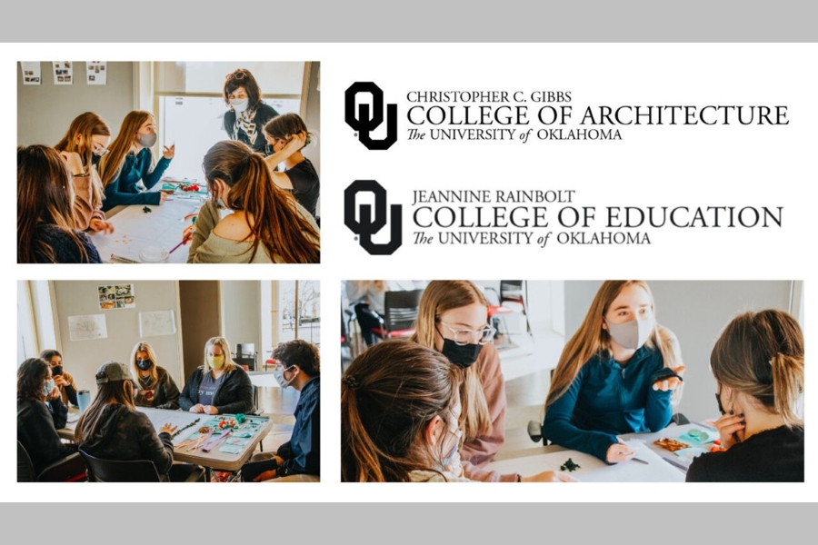 Gibbs College of Architecture and Rainbolt College of Education students and logos.