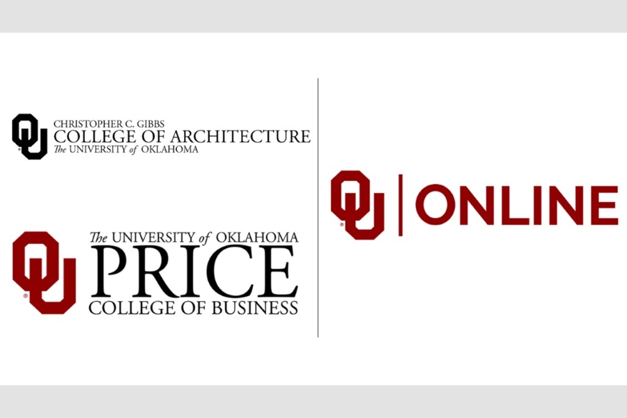 Christopher C. Gibbs College of Architecture logo, Price College of Business logo, and OU Online logo.