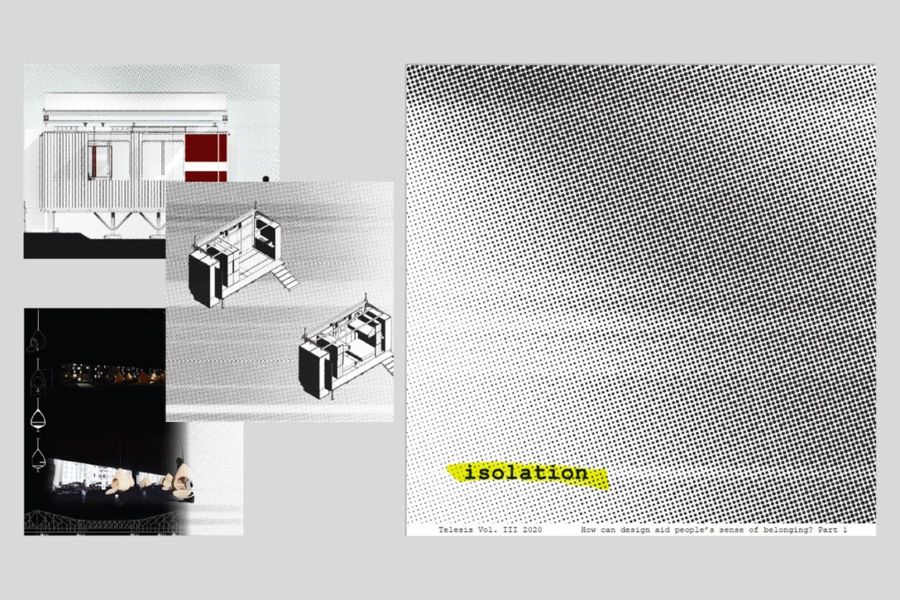 The cover of Telesis Isolation with several inserts of sketches and artwork from the issue.