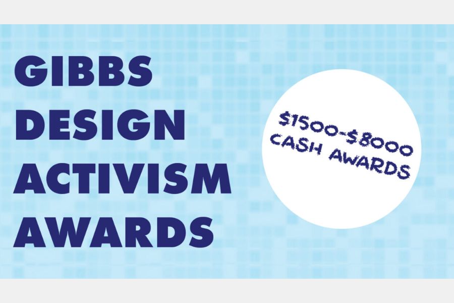 The Gibbs Design Activism Award flyer advertising the $1,500 to $8,000 cash awards..