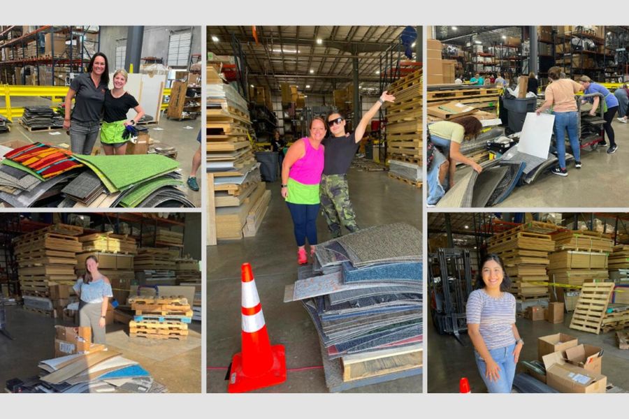 A collage showing volunteers sorting and stacking sample materials.