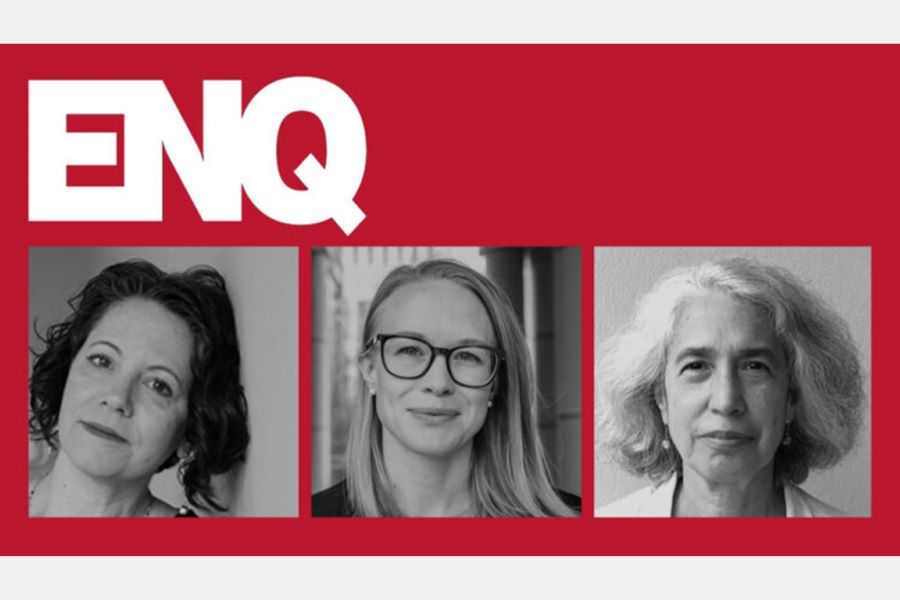 Stephanie Pilat, Angela Person, Carmina Sanchez-del-Valle, and the E N Q (Enquiry) Journal logo.