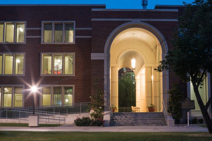 Gould Hall at night.