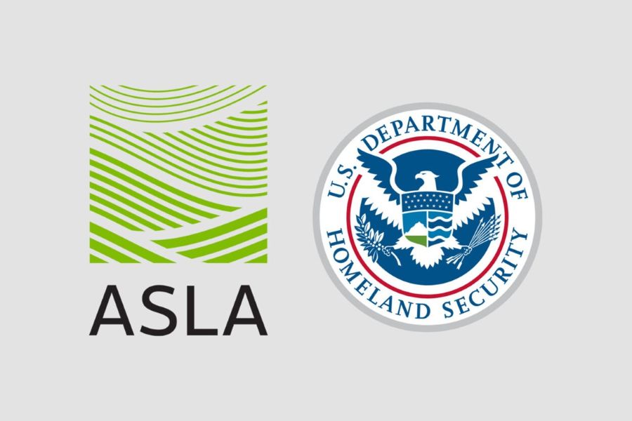 The logos for the American Society of Landscape Architects and the U S Department of Homeland Security.
