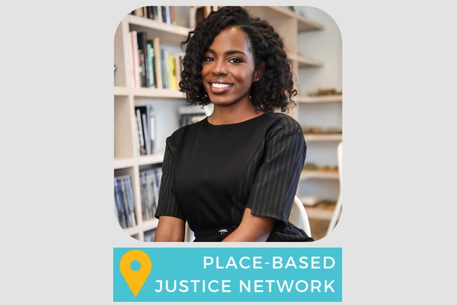 Vanessa Morrison headshot and Placed-Based Justice Network logo.