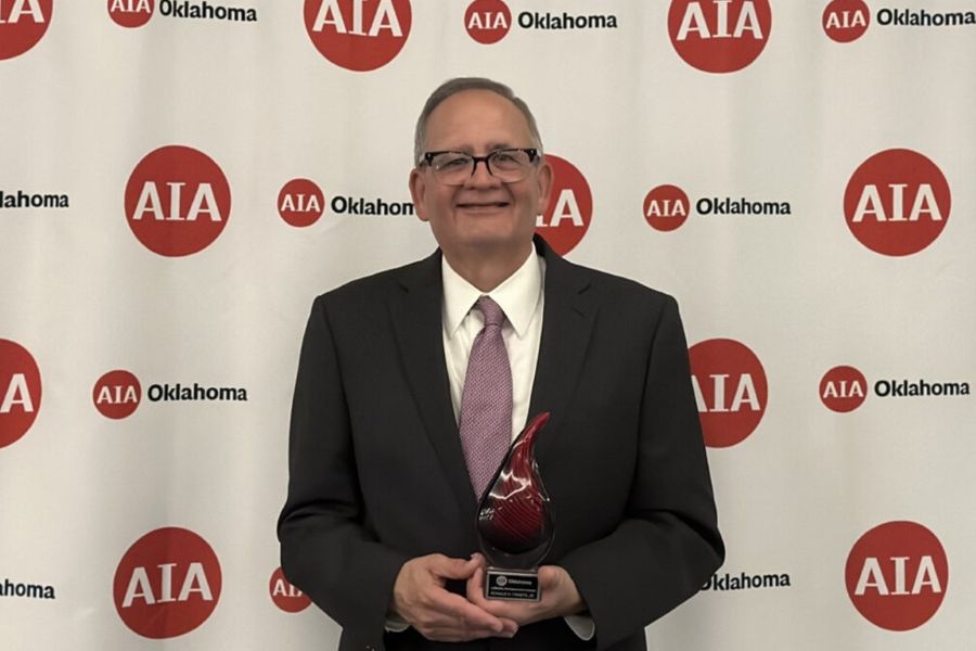 Ron Frantz with his award from A I A Oklahoma.