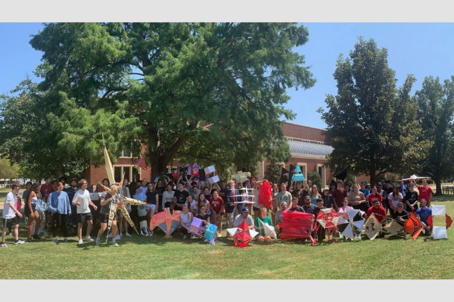 Architecture students with their kites.