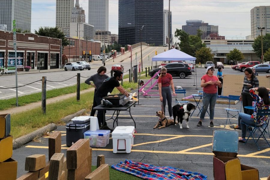 Pop-up activities in a parking lot in Tulsa.