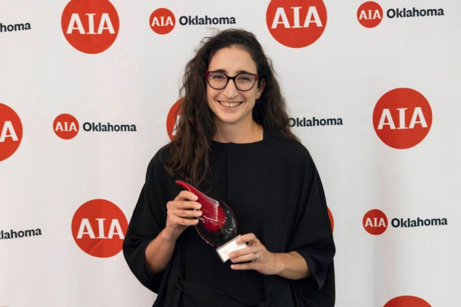Deborah Richards with her award from A I A Oklahoma.