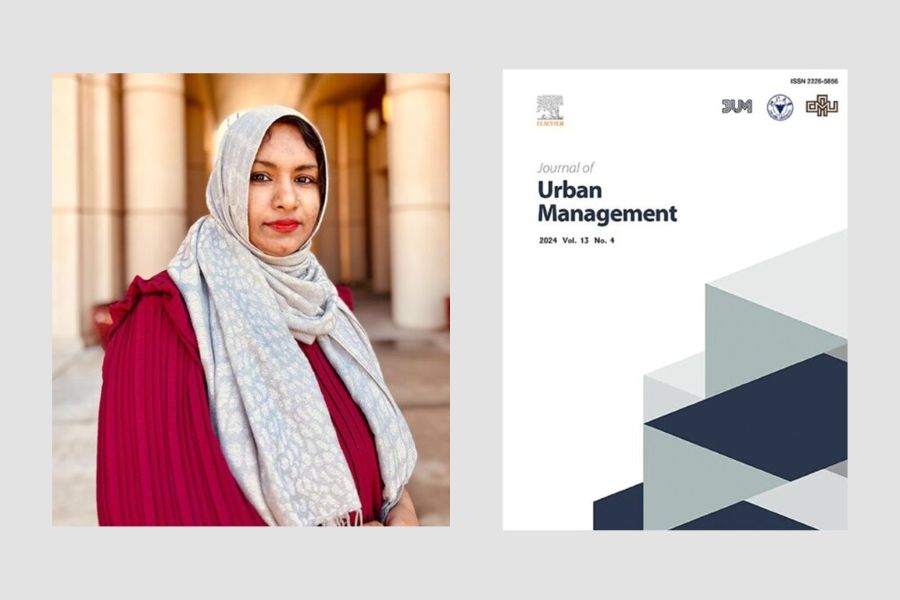 Salma Akter with the cover of Elsevier's Journal of Urban Management, Volume 13 Number 4. 