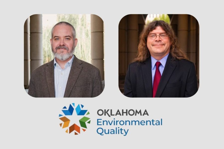 John Harris and Charlie Warnken with the logo for the Oklahoma Department of Environmental Quality.