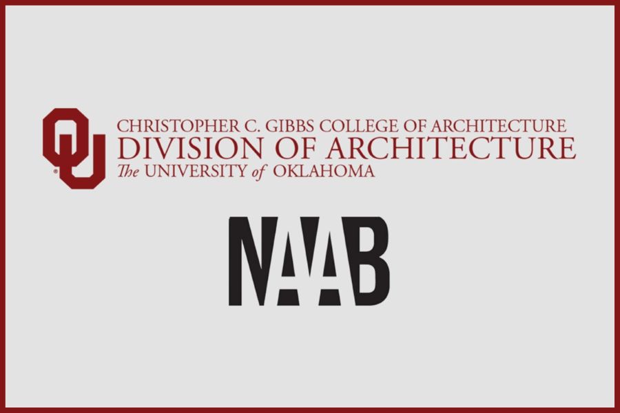 The logos for the O U Gibbs College of Architecture and the National Architectural Accrediting Board.
