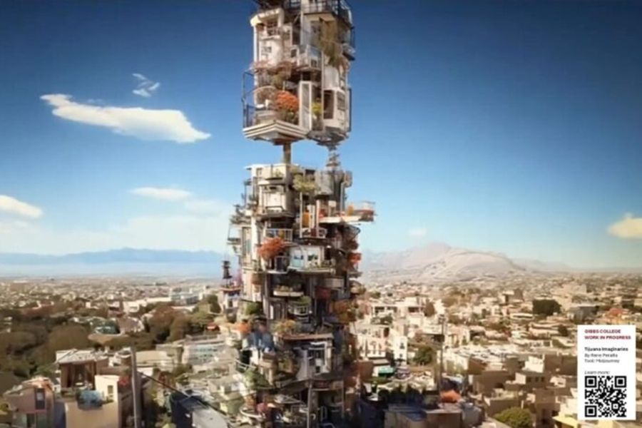 A work in progress by René Peralta with a Q R code in the bottom right corner.