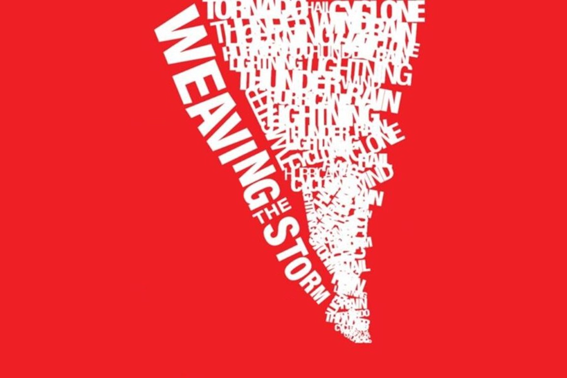 A stylized tornado with the text "Weaving the Storm".