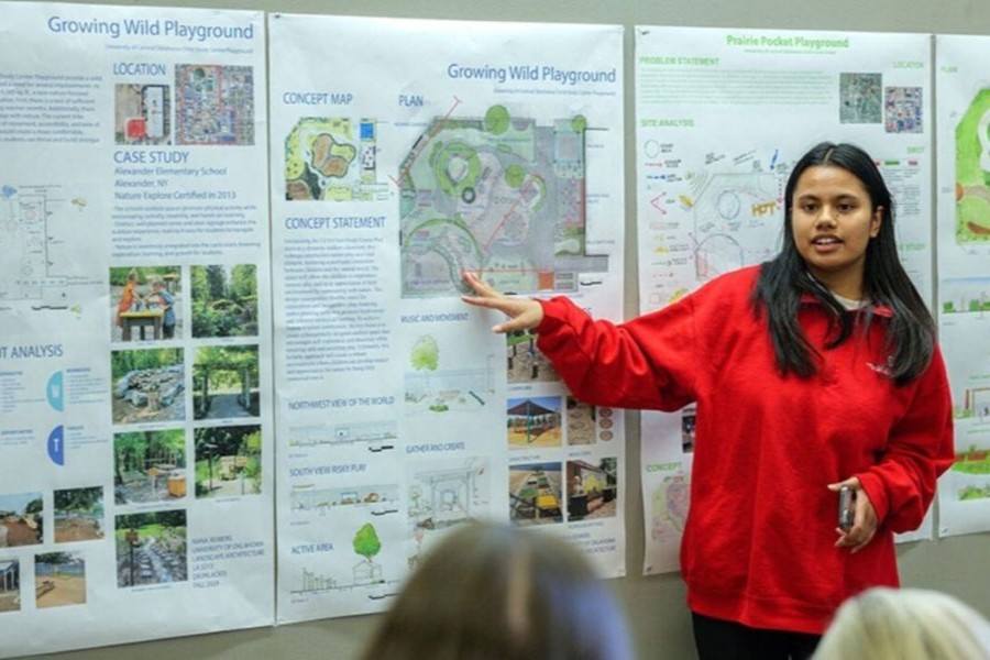 An O U landscape architecture student presents their design titled "Growing Wild Playground".