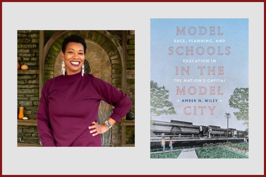 Amber Wiley with the book cover for "Model Schools in the Model City".