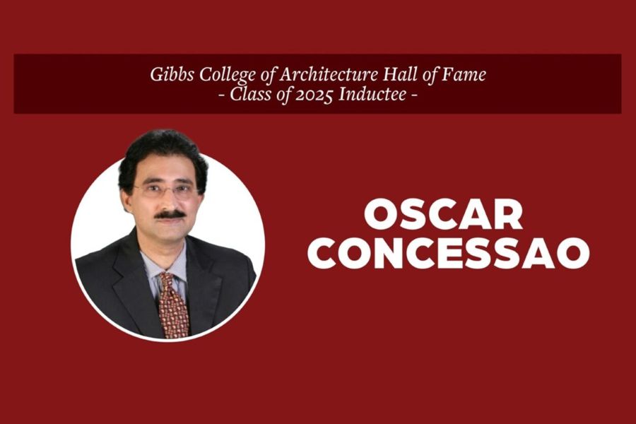 Oscar Concessao with the text "Gibbs College of Architecture Hall of Fame Class of 2025 Inductee".