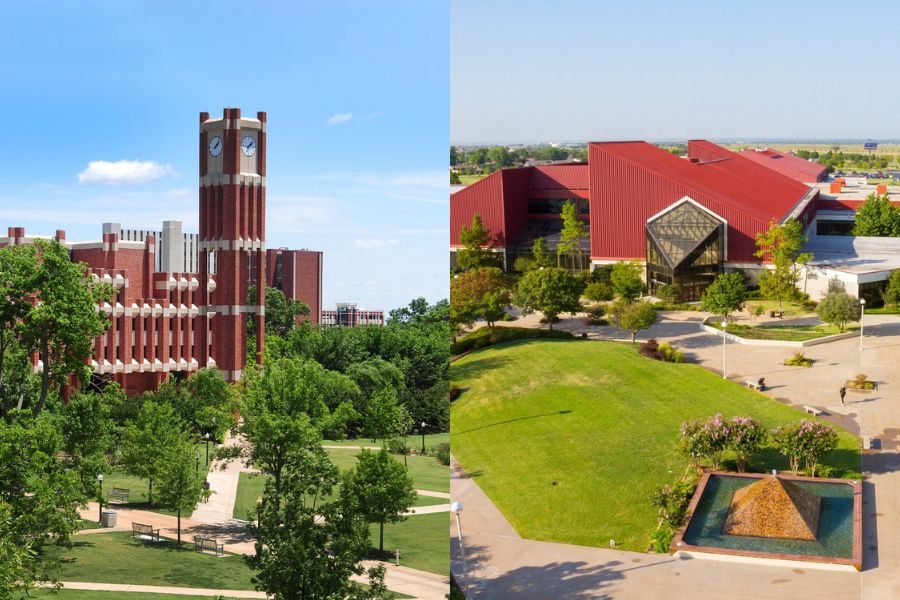 O U watchtower and Oklahoma City Community College campus.