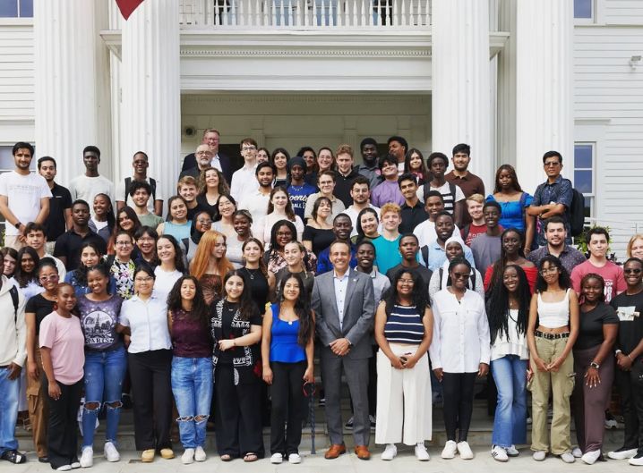 students posed with president